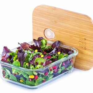 UMAMI Glass & Bamboo Meal Prep Container- Food Storage- Leakproof (Glass 36 oz)